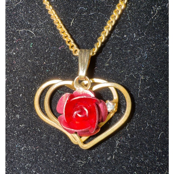 Vintage double heart with rose necklace - Picture 1 of 4